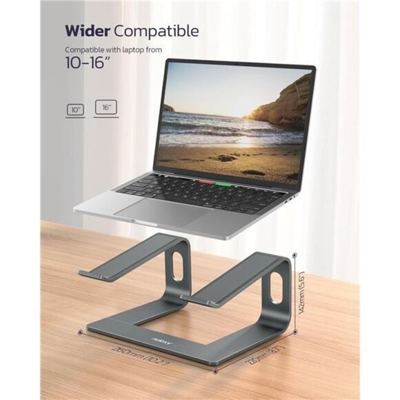 Ergonomic Aluminum Laptop Stand Riser for Desk Adjustable Compatible 10-16 Inch - Picture 5 of 7